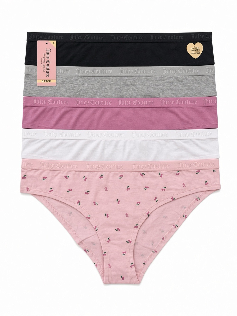 NWT Juicy Couture 5-Pack Bikini Panties Size L Cotton Spandex